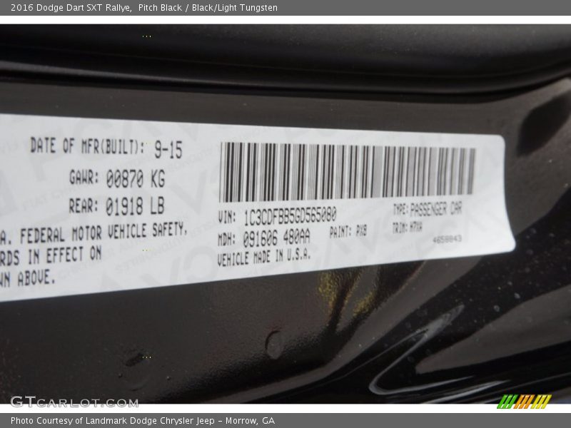 Pitch Black / Black/Light Tungsten 2016 Dodge Dart SXT Rallye
