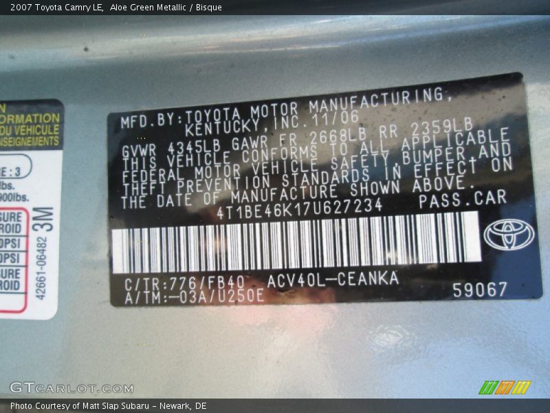 Aloe Green Metallic / Bisque 2007 Toyota Camry LE