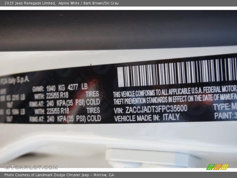 Alpine White / Bark Brown/Ski Gray 2015 Jeep Renegade Limited