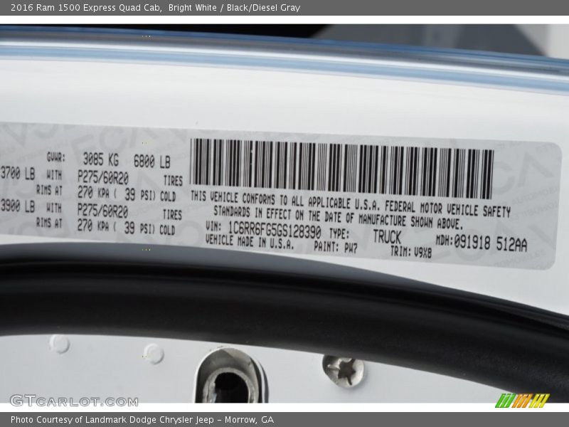 Bright White / Black/Diesel Gray 2016 Ram 1500 Express Quad Cab