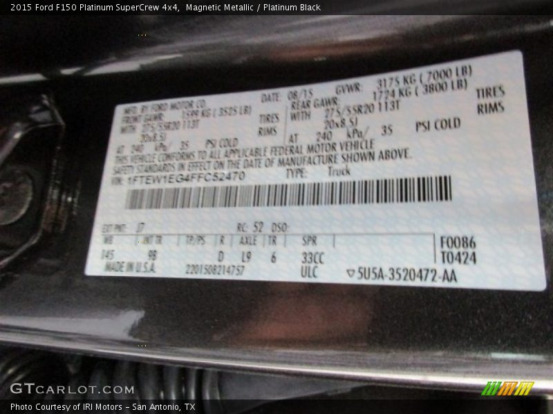 Magnetic Metallic / Platinum Black 2015 Ford F150 Platinum SuperCrew 4x4