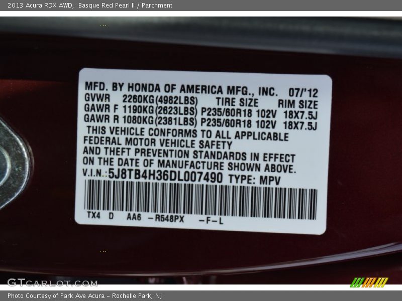 Basque Red Pearl II / Parchment 2013 Acura RDX AWD