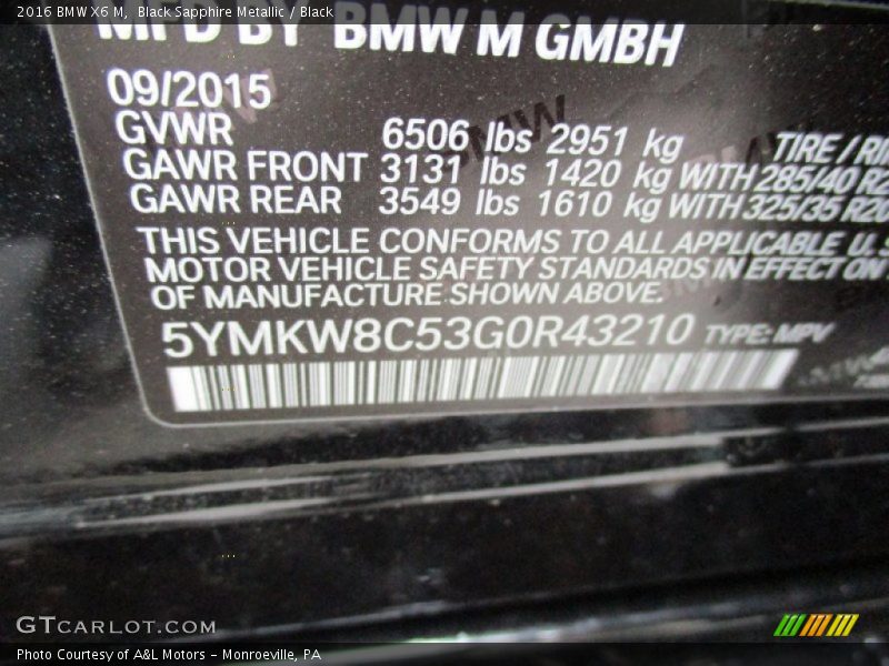 Black Sapphire Metallic / Black 2016 BMW X6 M