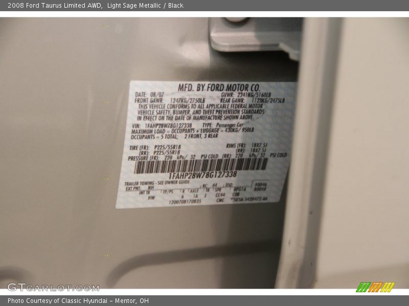 Light Sage Metallic / Black 2008 Ford Taurus Limited AWD