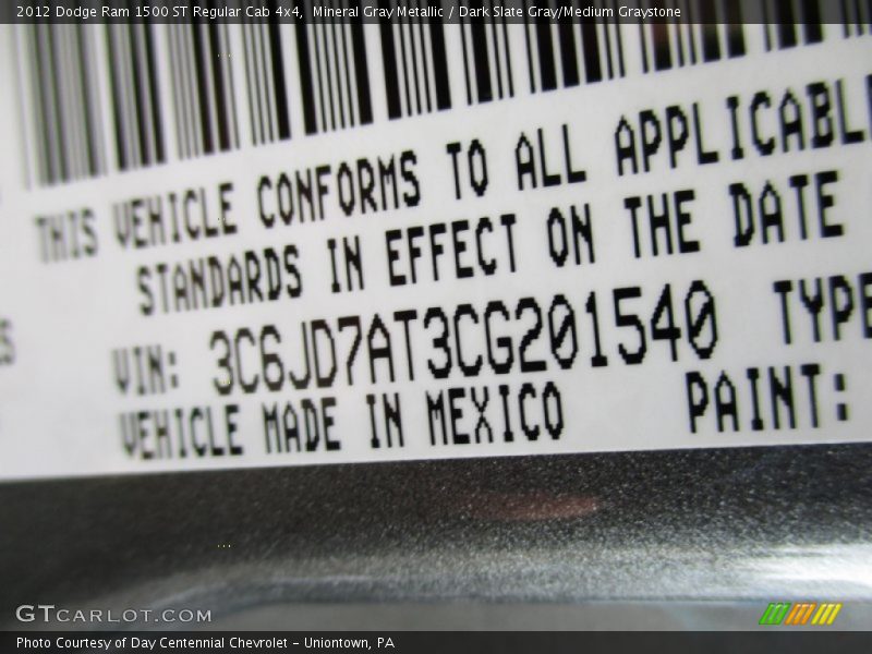 Mineral Gray Metallic / Dark Slate Gray/Medium Graystone 2012 Dodge Ram 1500 ST Regular Cab 4x4