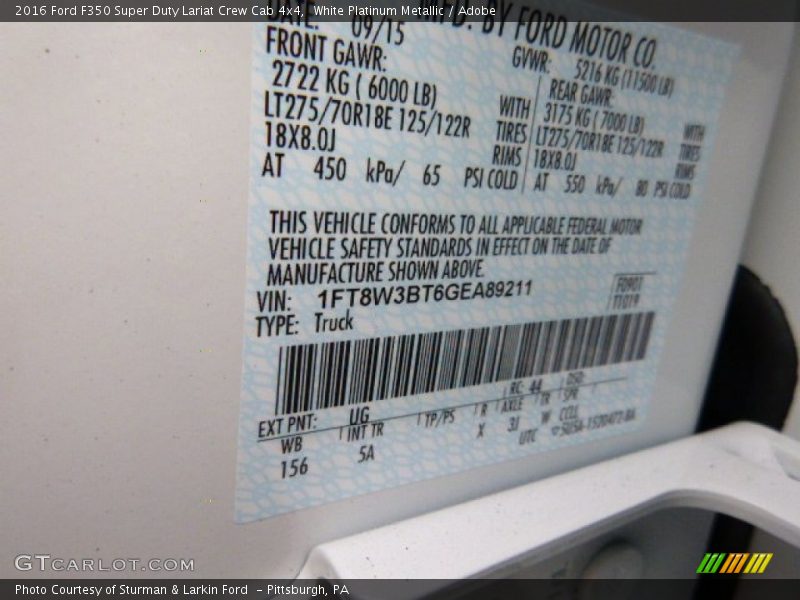 White Platinum Metallic / Adobe 2016 Ford F350 Super Duty Lariat Crew Cab 4x4