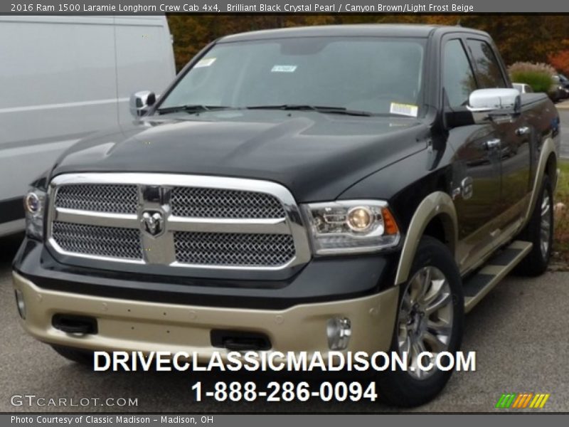 Brilliant Black Crystal Pearl / Canyon Brown/Light Frost Beige 2016 Ram 1500 Laramie Longhorn Crew Cab 4x4