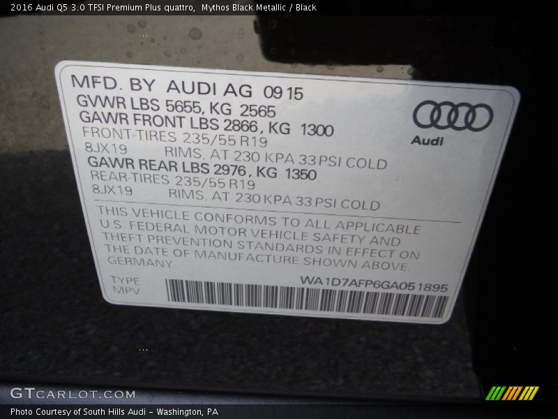 Mythos Black Metallic / Black 2016 Audi Q5 3.0 TFSI Premium Plus quattro