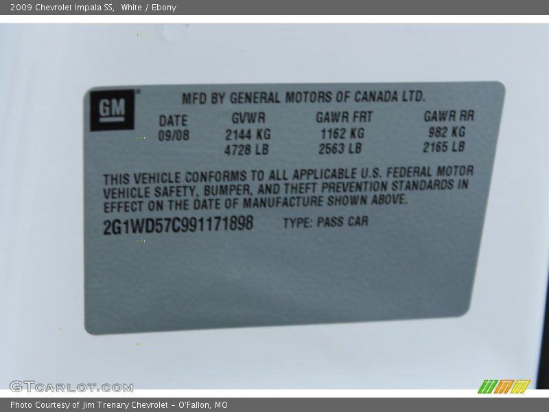 White / Ebony 2009 Chevrolet Impala SS