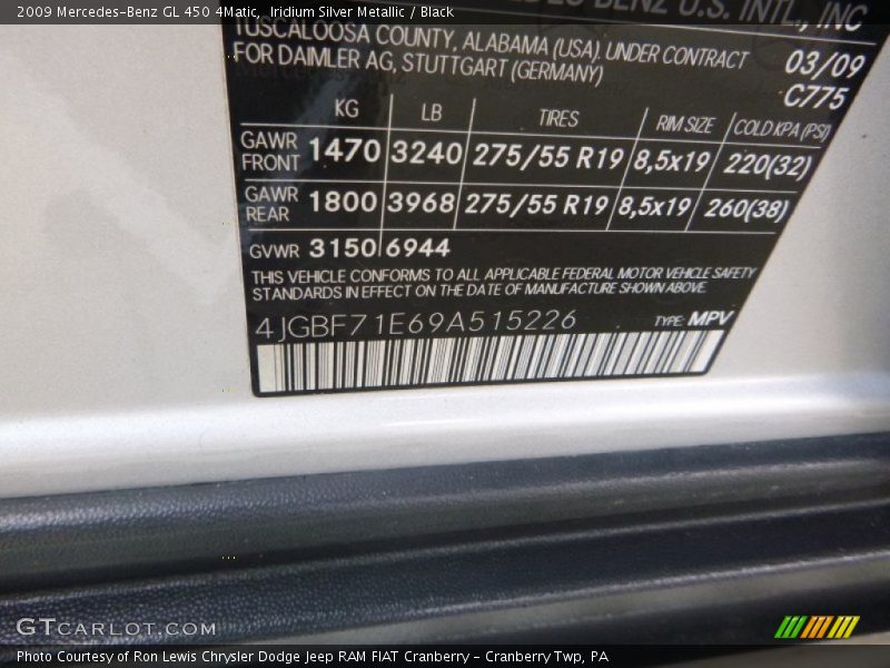 Iridium Silver Metallic / Black 2009 Mercedes-Benz GL 450 4Matic