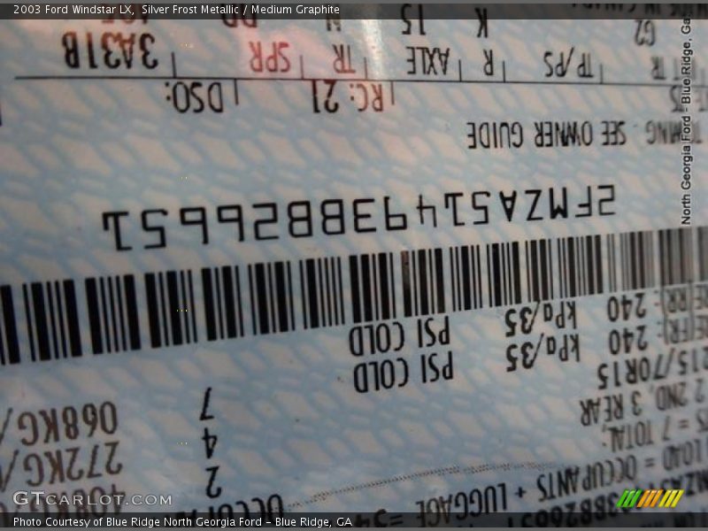 Silver Frost Metallic / Medium Graphite 2003 Ford Windstar LX