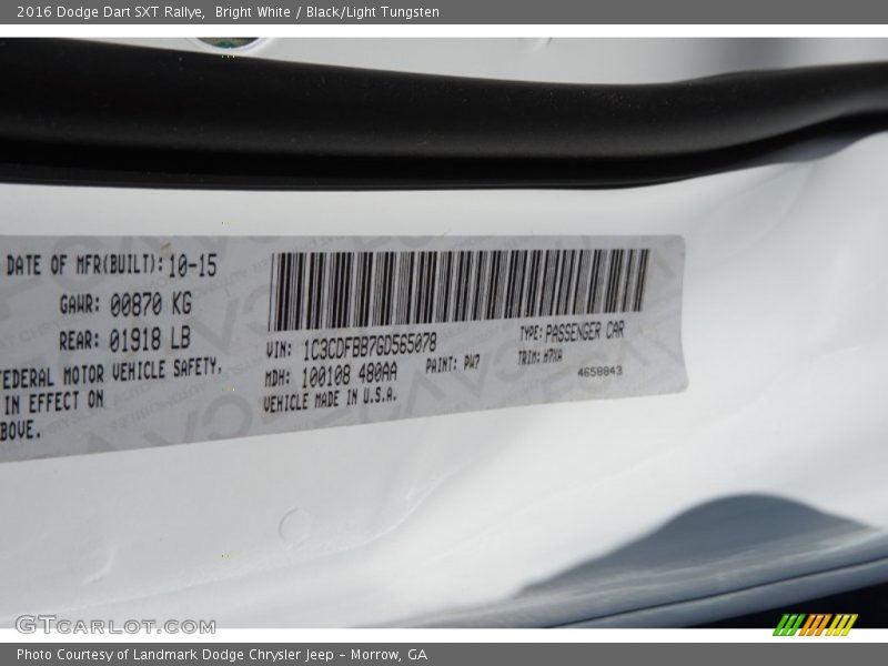 Bright White / Black/Light Tungsten 2016 Dodge Dart SXT Rallye