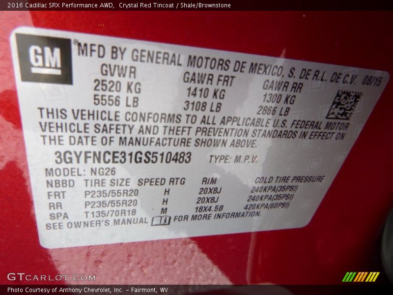 Crystal Red Tincoat / Shale/Brownstone 2016 Cadillac SRX Performance AWD