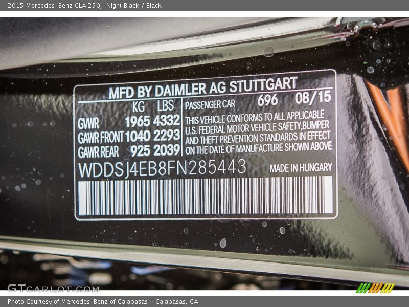 Night Black / Black 2015 Mercedes-Benz CLA 250