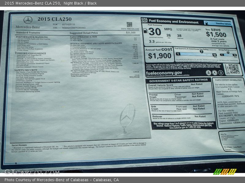 Night Black / Black 2015 Mercedes-Benz CLA 250