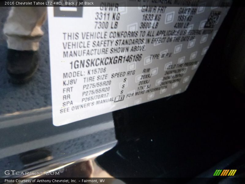 Black / Jet Black 2016 Chevrolet Tahoe LTZ 4WD