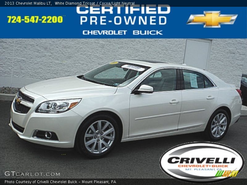 White Diamond Tricoat / Cocoa/Light Neutral 2013 Chevrolet Malibu LT