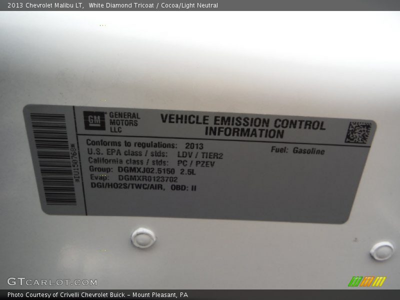 White Diamond Tricoat / Cocoa/Light Neutral 2013 Chevrolet Malibu LT