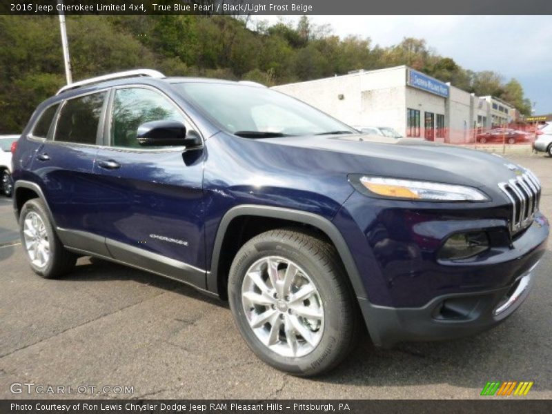 True Blue Pearl / Black/Light Frost Beige 2016 Jeep Cherokee Limited 4x4