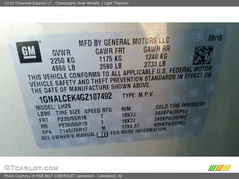 Champagne Silver Metallic / Light Titanium 2016 Chevrolet Equinox LT
