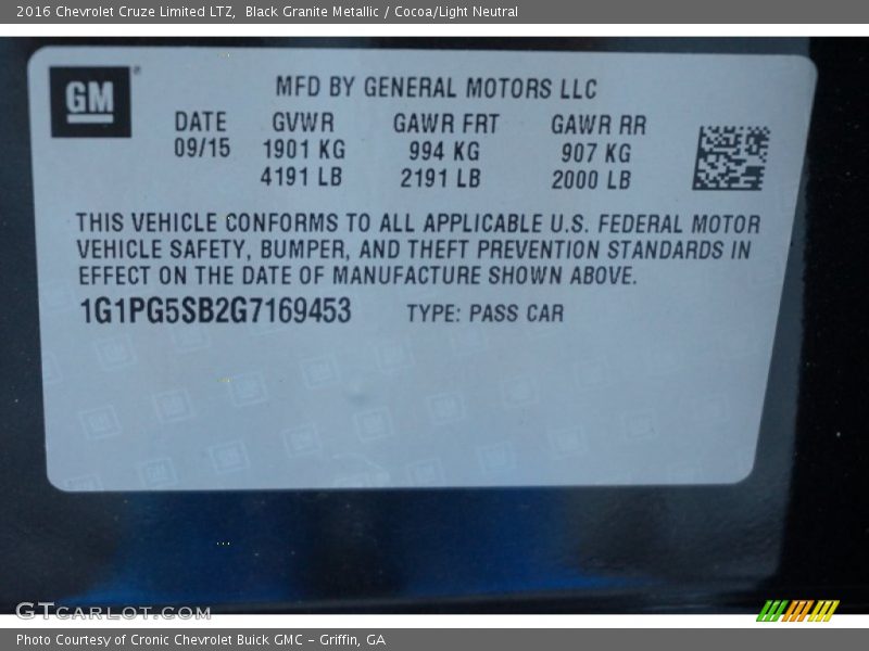 Black Granite Metallic / Cocoa/Light Neutral 2016 Chevrolet Cruze Limited LTZ