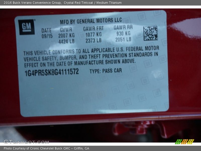 Crystal Red Tintcoat / Medium Titanium 2016 Buick Verano Convenience Group