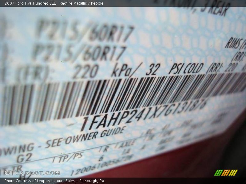Redfire Metallic / Pebble 2007 Ford Five Hundred SEL