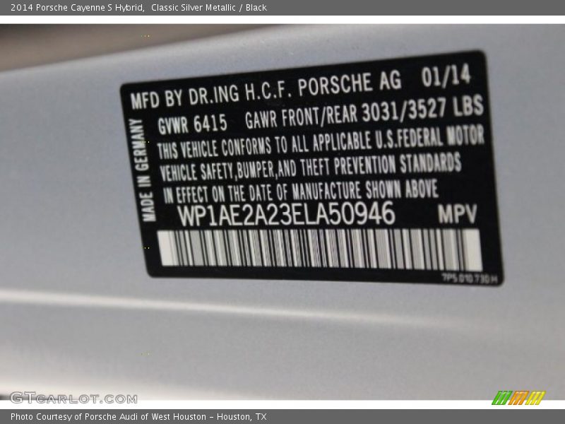Classic Silver Metallic / Black 2014 Porsche Cayenne S Hybrid