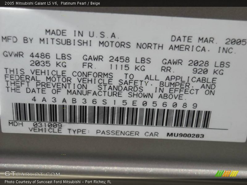 Platinum Pearl / Beige 2005 Mitsubishi Galant LS V6