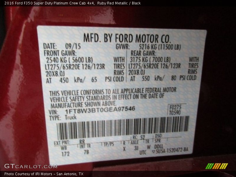 Ruby Red Metallic / Black 2016 Ford F350 Super Duty Platinum Crew Cab 4x4