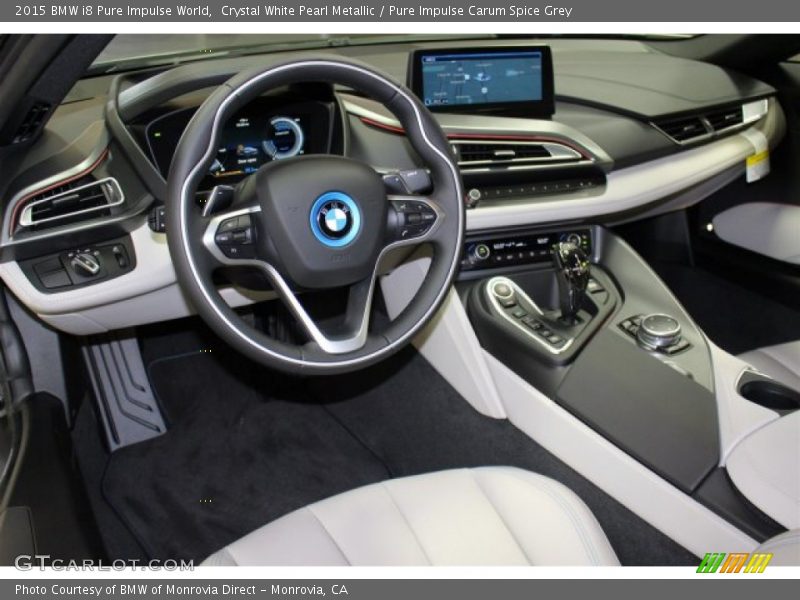 Crystal White Pearl Metallic / Pure Impulse Carum Spice Grey 2015 BMW i8 Pure Impulse World