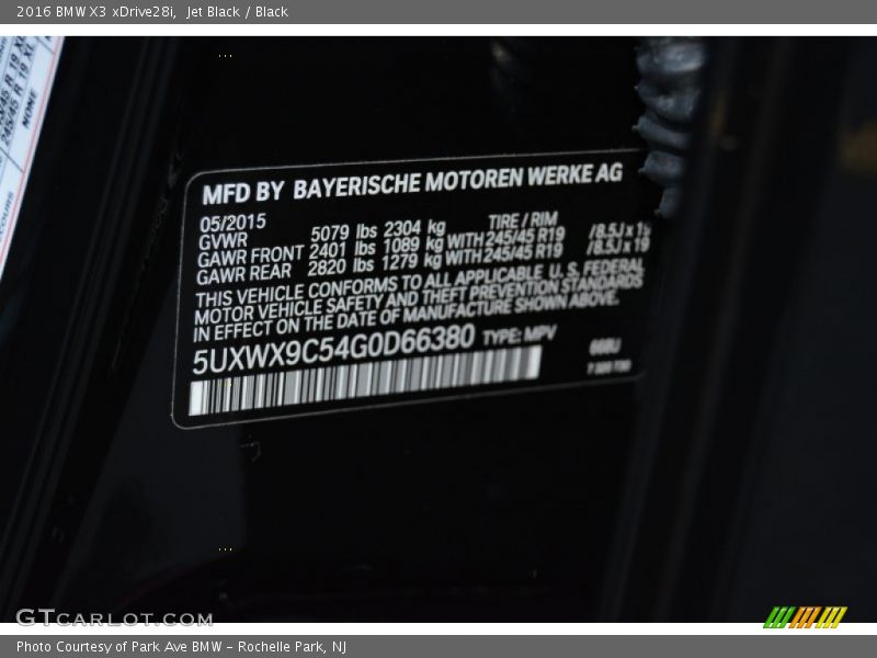 Jet Black / Black 2016 BMW X3 xDrive28i