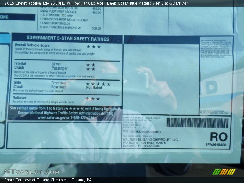 Deep Ocean Blue Metallic / Jet Black/Dark Ash 2015 Chevrolet Silverado 2500HD WT Regular Cab 4x4