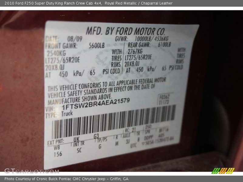 Royal Red Metallic / Chaparral Leather 2010 Ford F250 Super Duty King Ranch Crew Cab 4x4