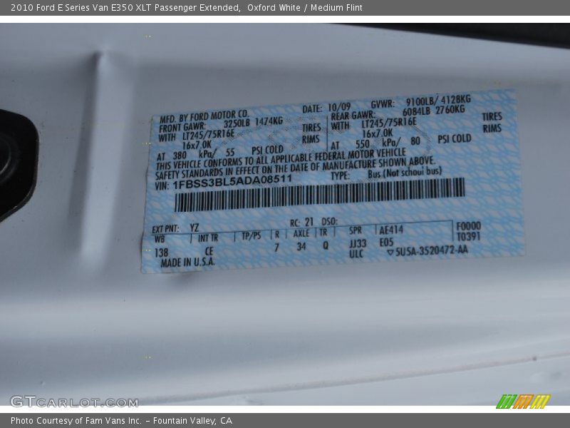 Oxford White / Medium Flint 2010 Ford E Series Van E350 XLT Passenger Extended
