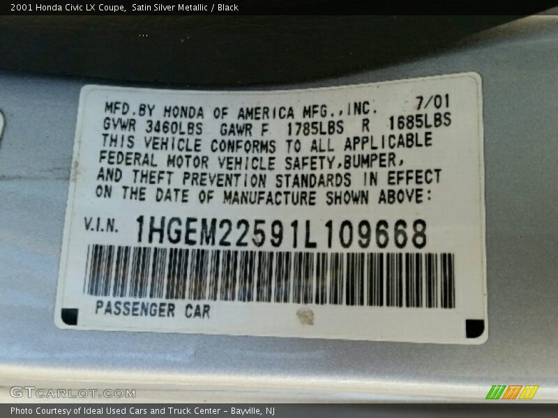 Satin Silver Metallic / Black 2001 Honda Civic LX Coupe