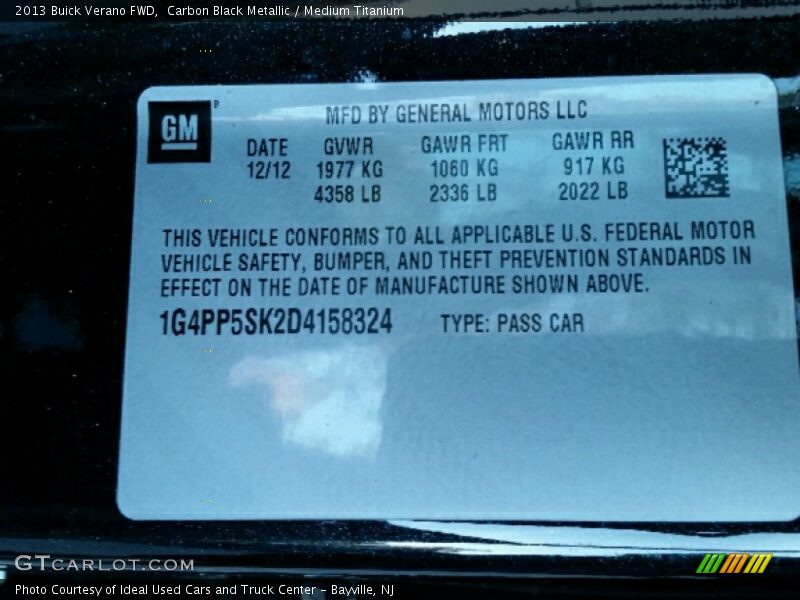 Carbon Black Metallic / Medium Titanium 2013 Buick Verano FWD