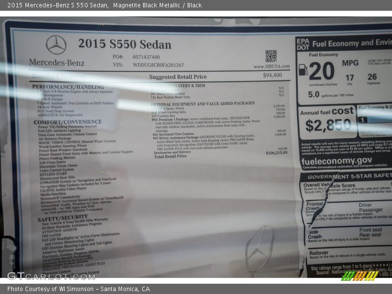 Magnetite Black Metallic / Black 2015 Mercedes-Benz S 550 Sedan