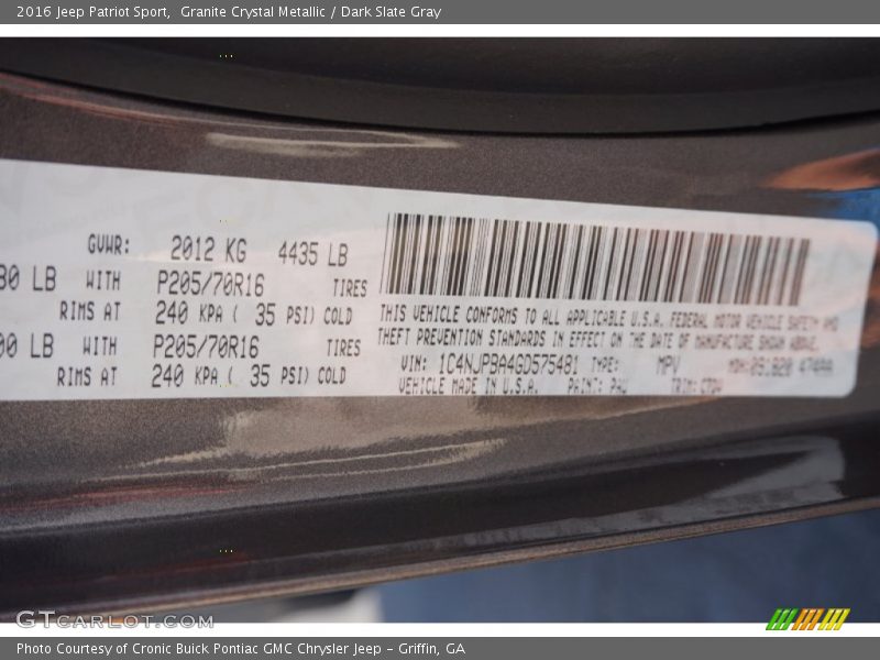 Granite Crystal Metallic / Dark Slate Gray 2016 Jeep Patriot Sport