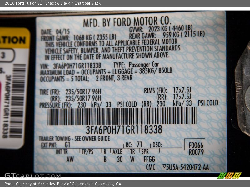 Shadow Black / Charcoal Black 2016 Ford Fusion SE