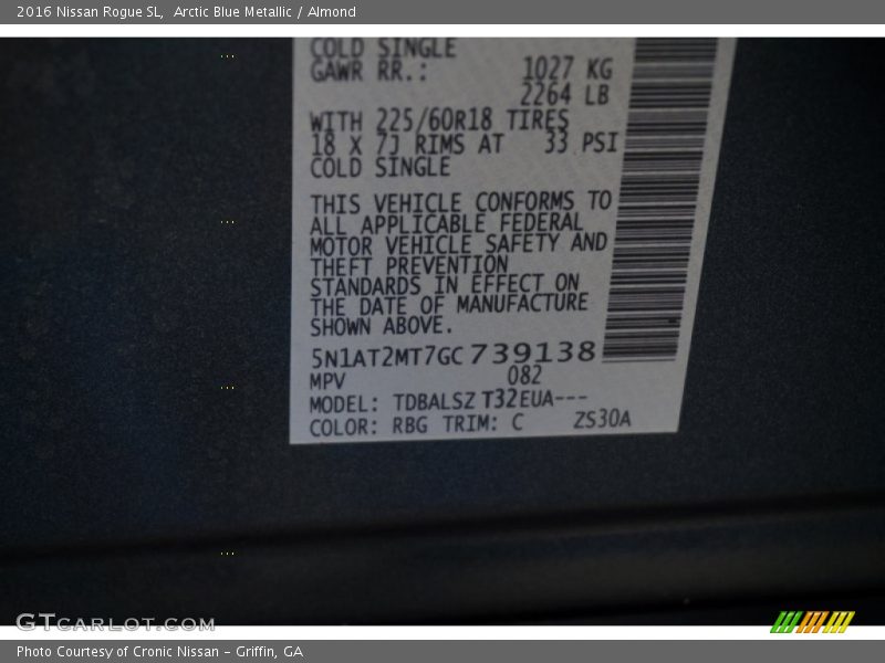 2016 Rogue SL Arctic Blue Metallic Color Code RBG