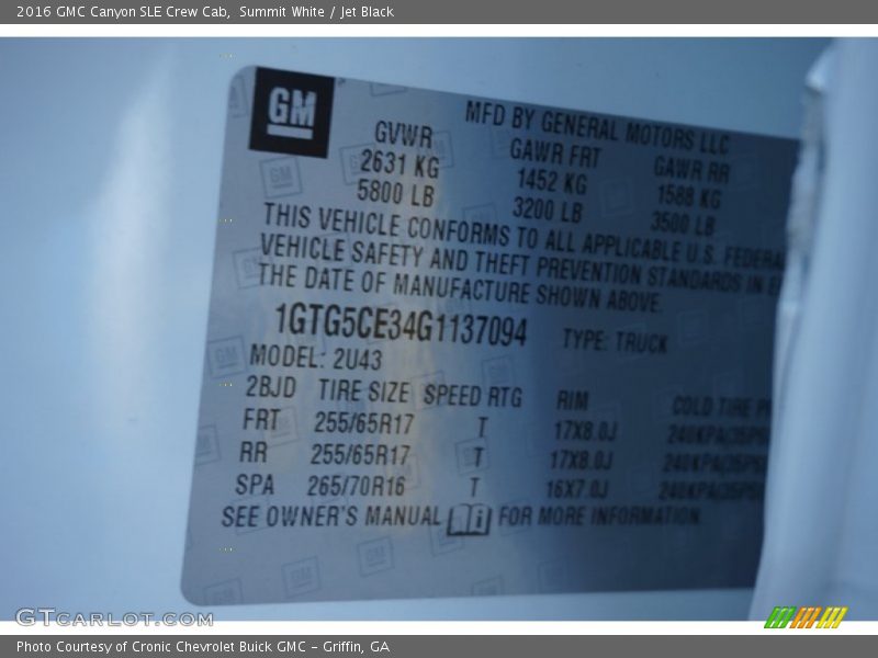 Summit White / Jet Black 2016 GMC Canyon SLE Crew Cab