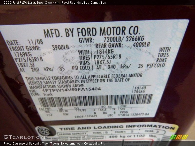 Royal Red Metallic / Camel/Tan 2009 Ford F150 Lariat SuperCrew 4x4