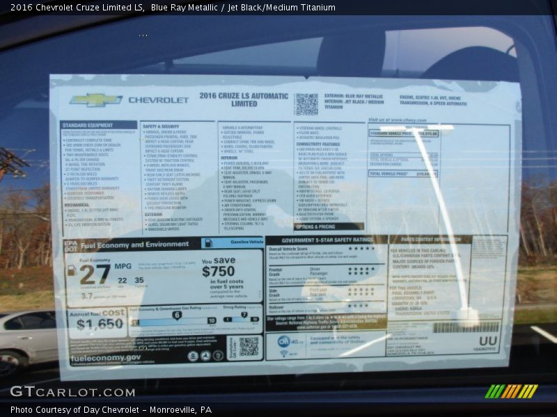 Blue Ray Metallic / Jet Black/Medium Titanium 2016 Chevrolet Cruze Limited LS