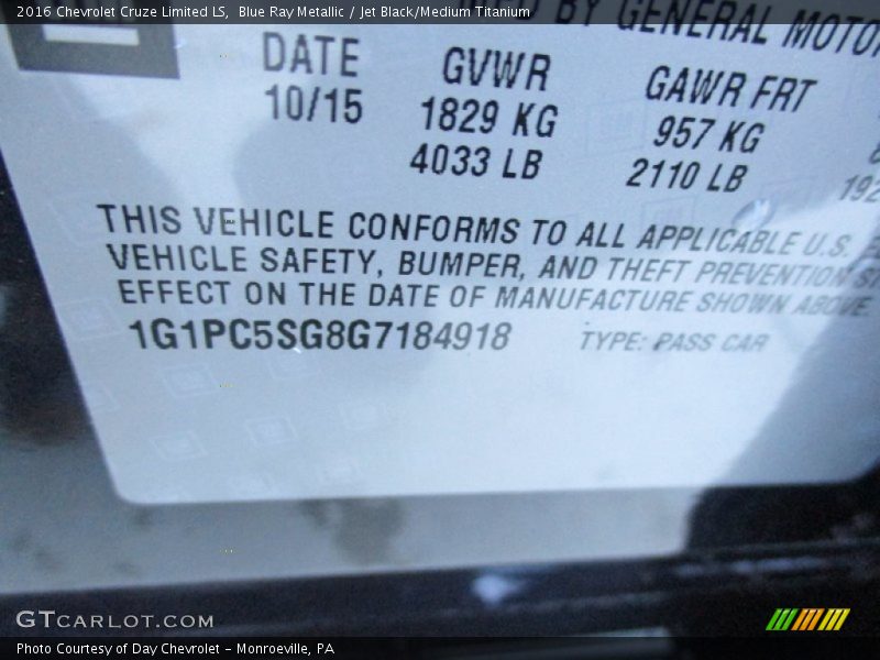 Blue Ray Metallic / Jet Black/Medium Titanium 2016 Chevrolet Cruze Limited LS
