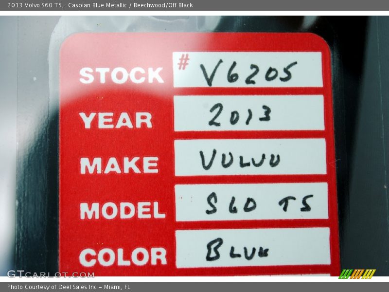 Caspian Blue Metallic / Beechwood/Off Black 2013 Volvo S60 T5