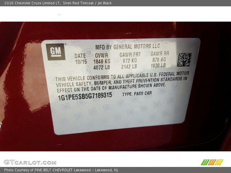 Siren Red Tintcoat / Jet Black 2016 Chevrolet Cruze Limited LT