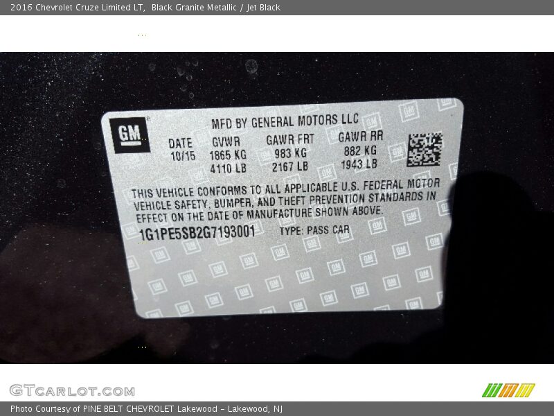 Black Granite Metallic / Jet Black 2016 Chevrolet Cruze Limited LT