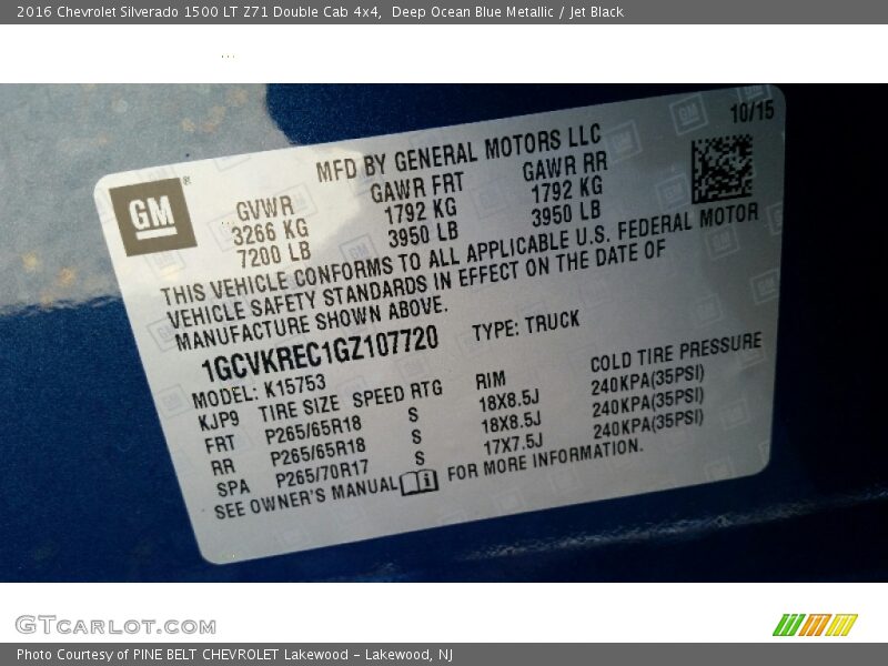 Deep Ocean Blue Metallic / Jet Black 2016 Chevrolet Silverado 1500 LT Z71 Double Cab 4x4