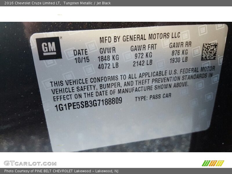 Tungsten Metallic / Jet Black 2016 Chevrolet Cruze Limited LT